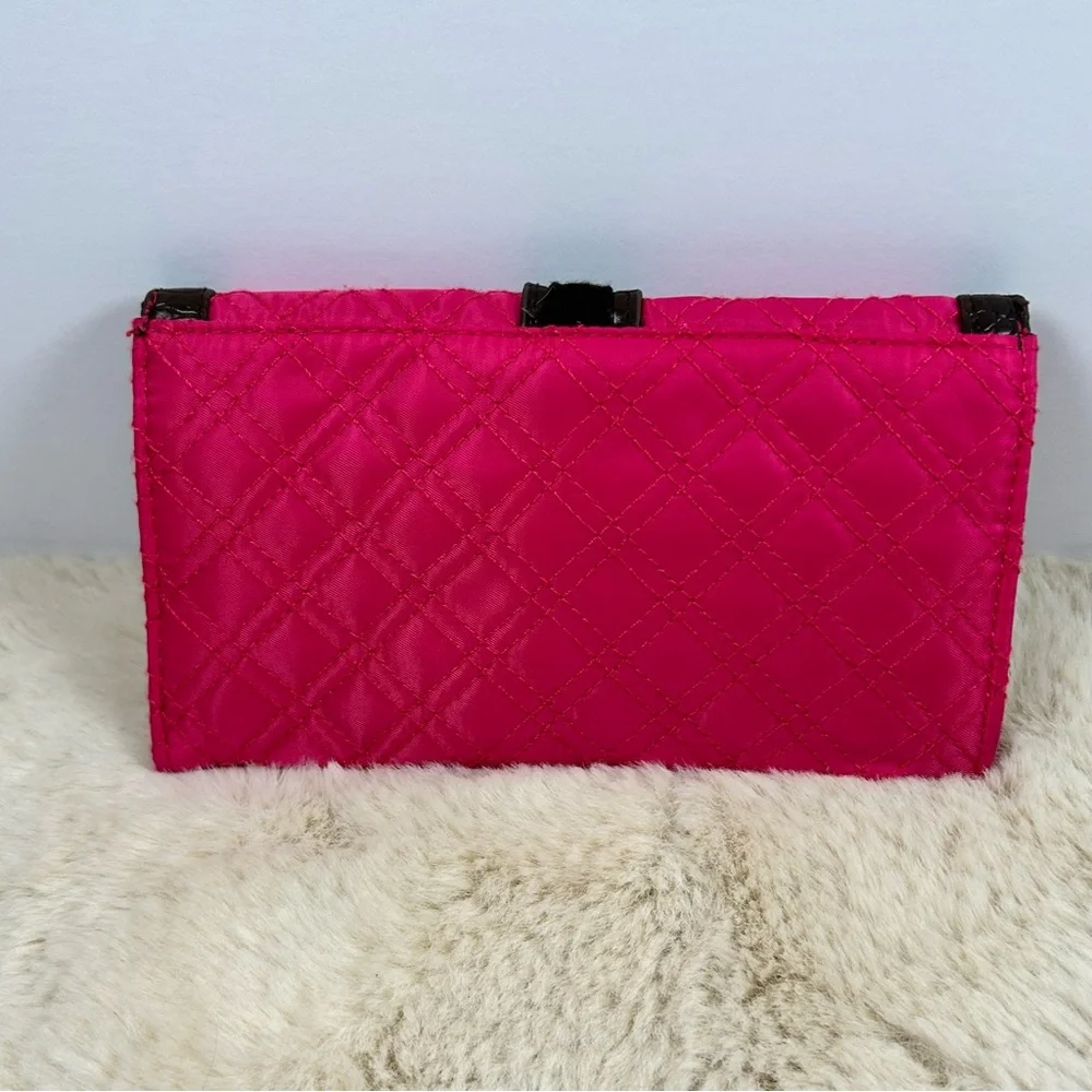 Pink‎ Quilted Clutch with Brown Trim